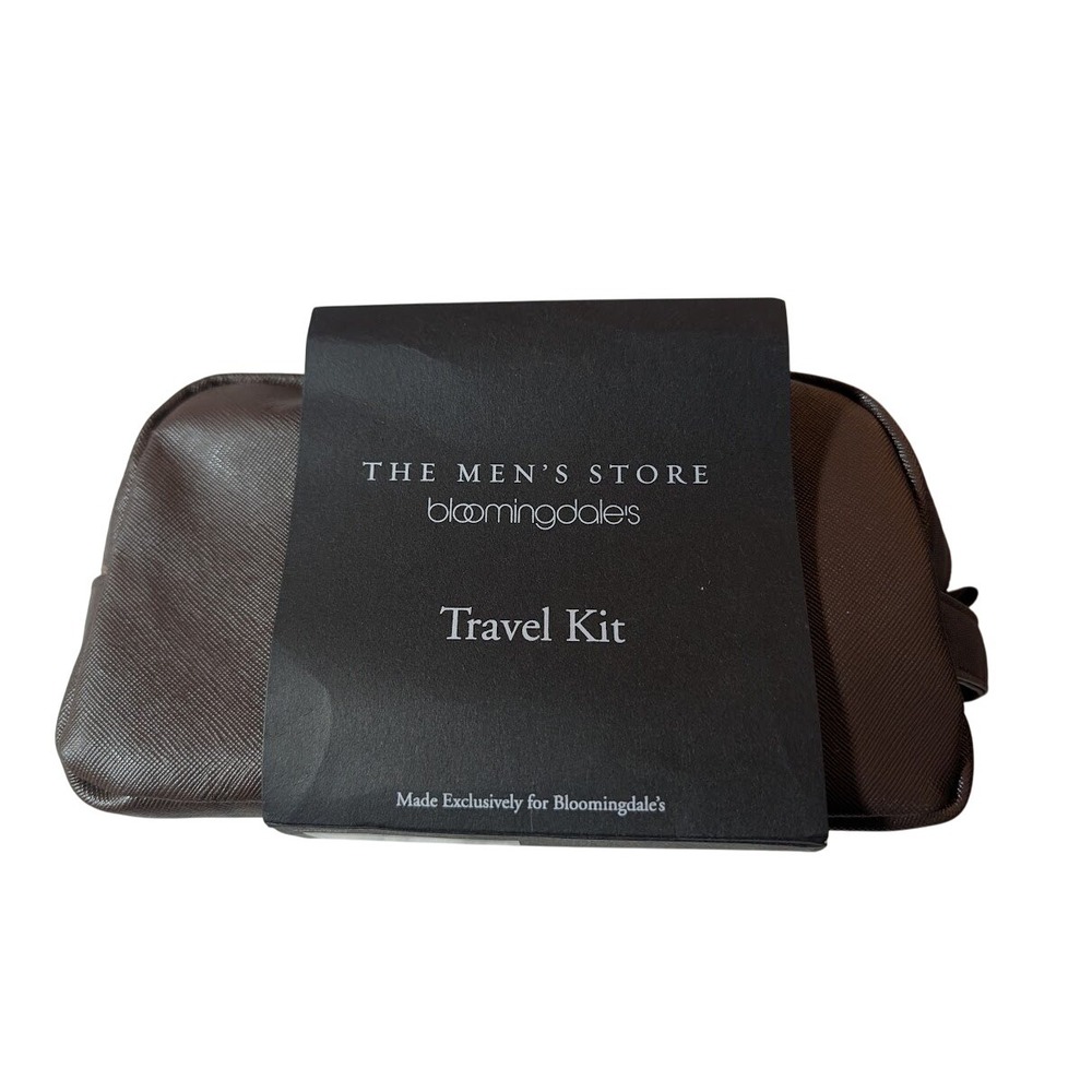 The Men's Store Bloomingdales‎ Brown Genuine Leather Travel Kit Toiletry Bag